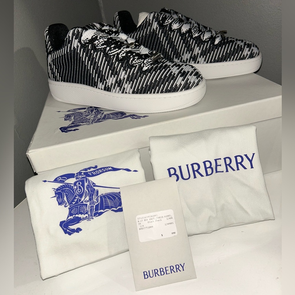Burberry Box Knit Black Check Low Top Sneakers Size 39